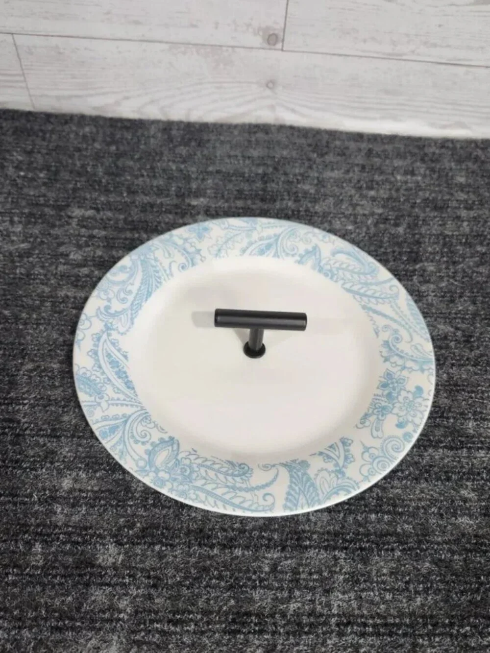 Upcycled Royal Norfolk Blue Paisley Jewelry Stand Ring Dish T-Bar